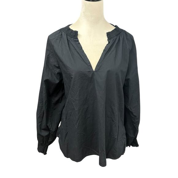 Nation LTD Minimalist Black Blouse Pima Cotton Top Size L Quiet Luxury - Picture 1 of 7